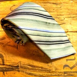 🔥PAUL DIONE Olive Green/ Blue /Black Diagonal Striped 100% Silk‎ Men's Neck Tie